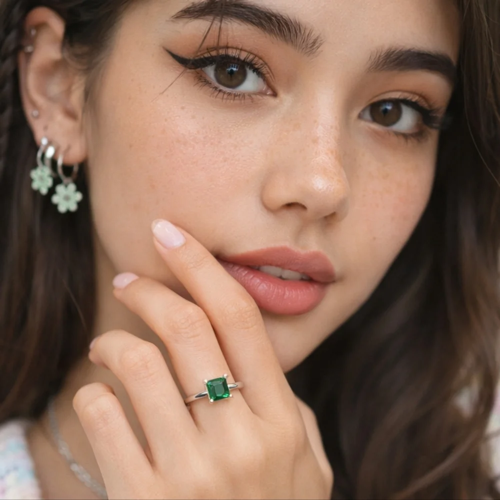 925 Silver CZ Green Ring Size 8-NWT Cubic Zirconia emerald color
